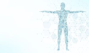 Illustration of a person with arms stretched out to the side made up of dots