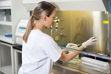 Employee working on a safety cabinet in a laboratory
